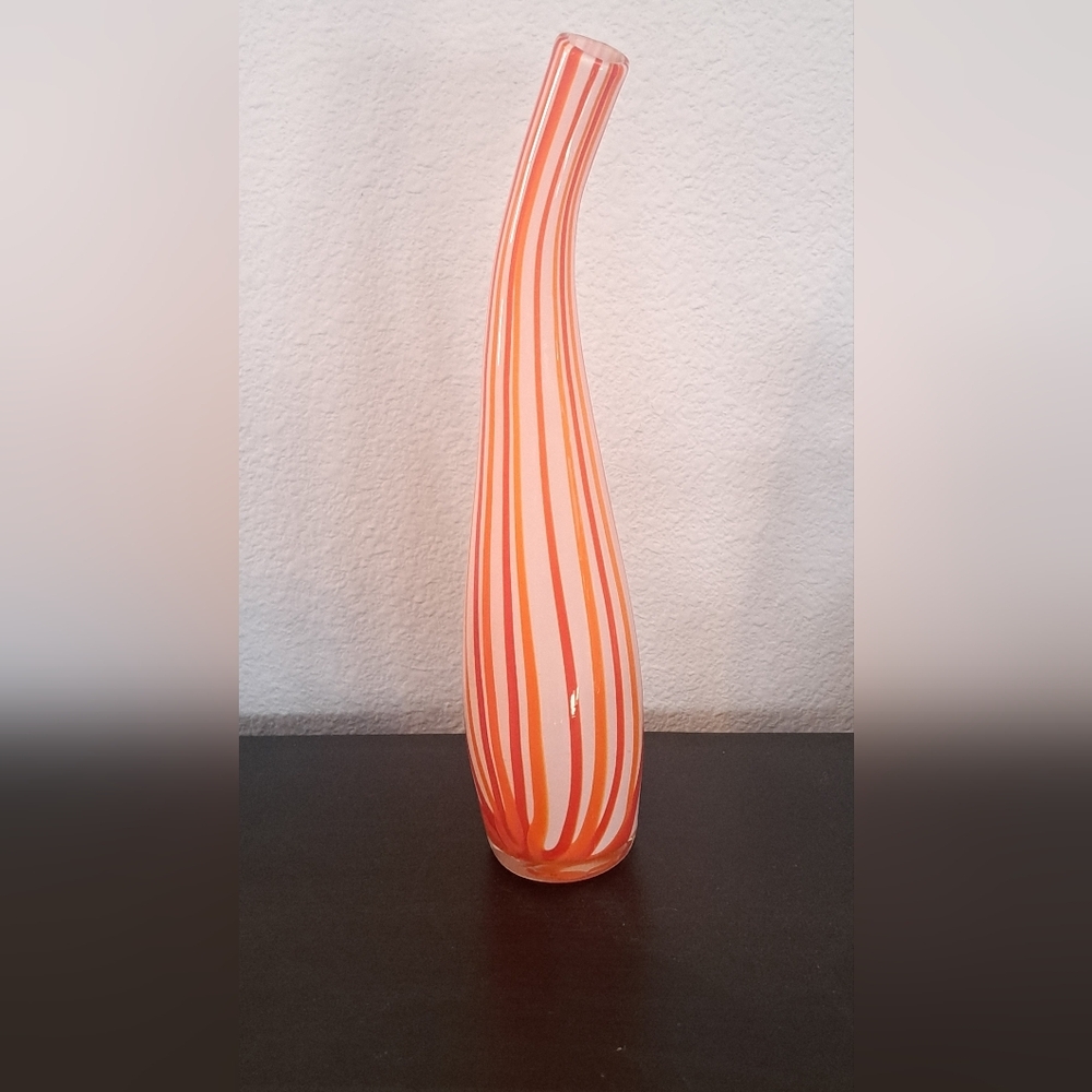 Vintage Murano Style Orange and White Bent Neck  Art Glass - Picture 3 of 5